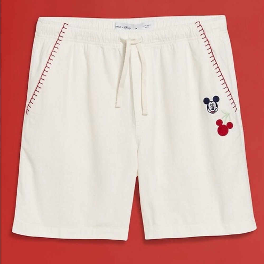 Old Navy x Disney Mickey Mouse Embroidered Cream Men's Shorts Size Large NWT